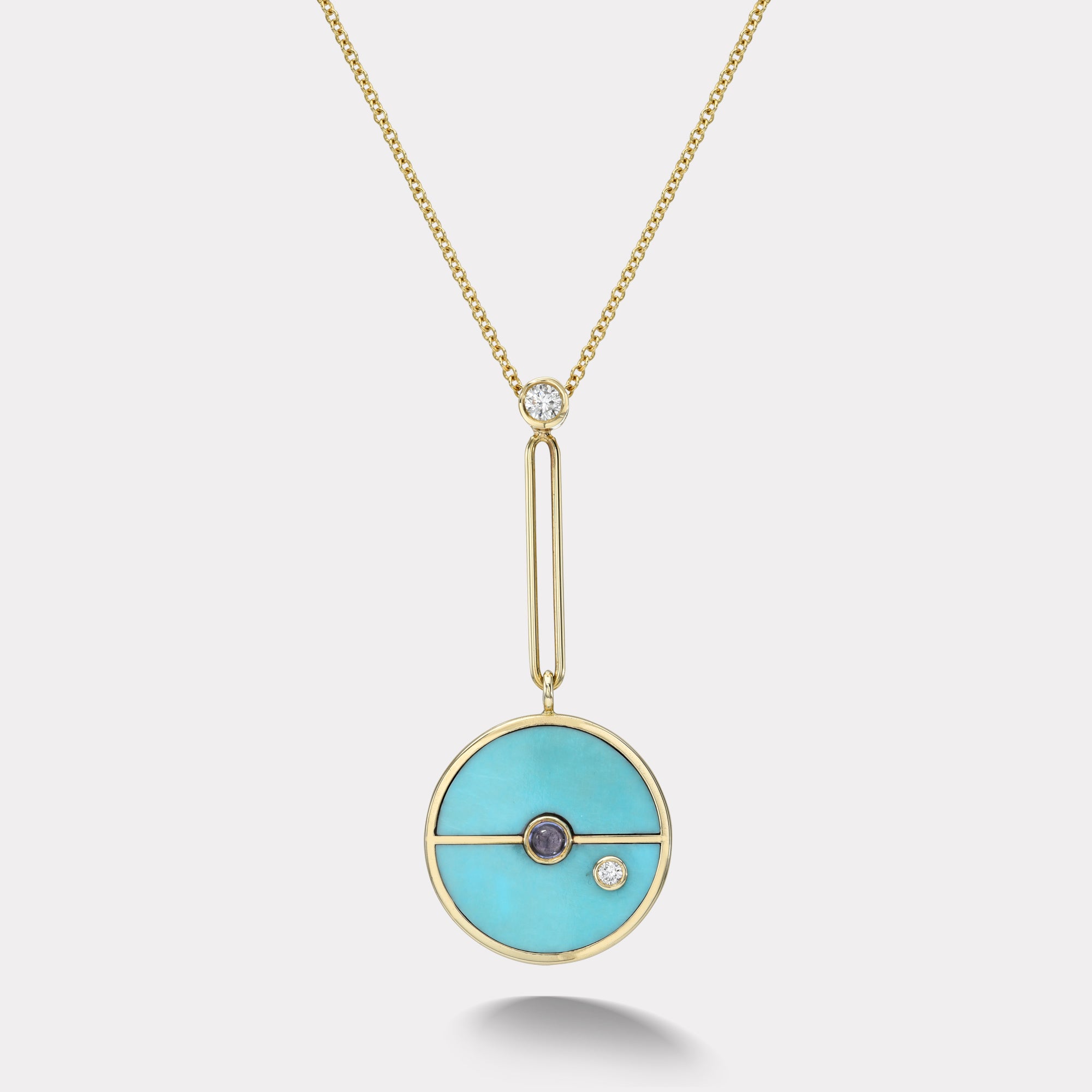 retrouvai Signature Compass Pendant - Turquoise and Tanzanite