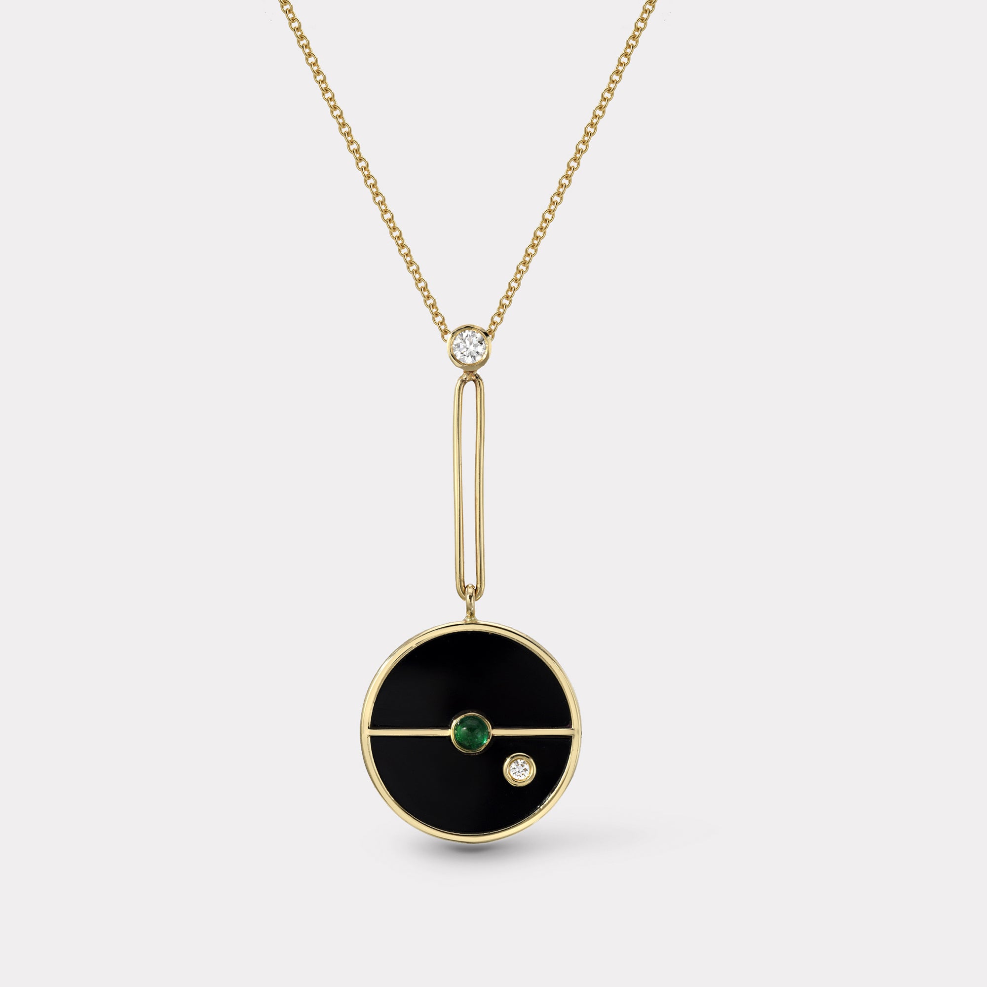 retrouvai Signature Compass Pendant with Black Onyx and Emerald