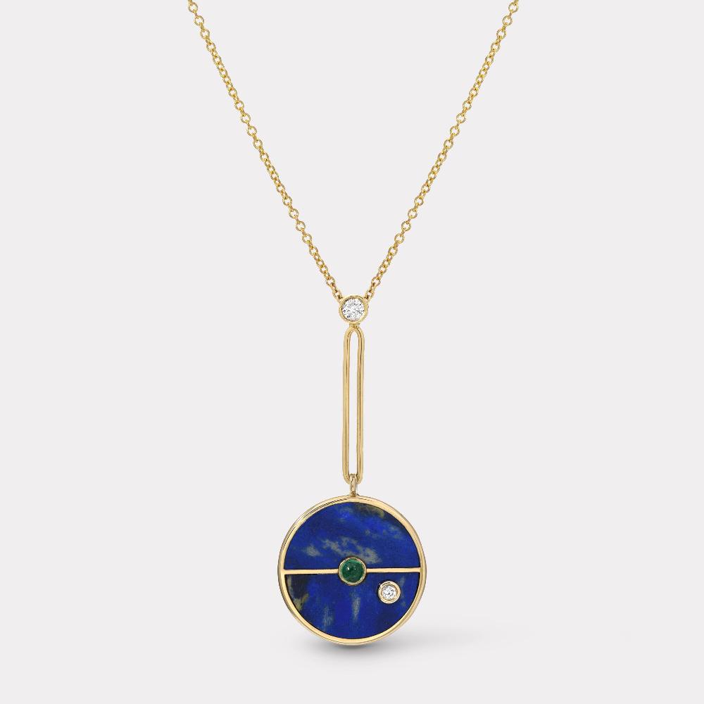 retrouvai Signature Compass Pendant with Lapis and Emerald