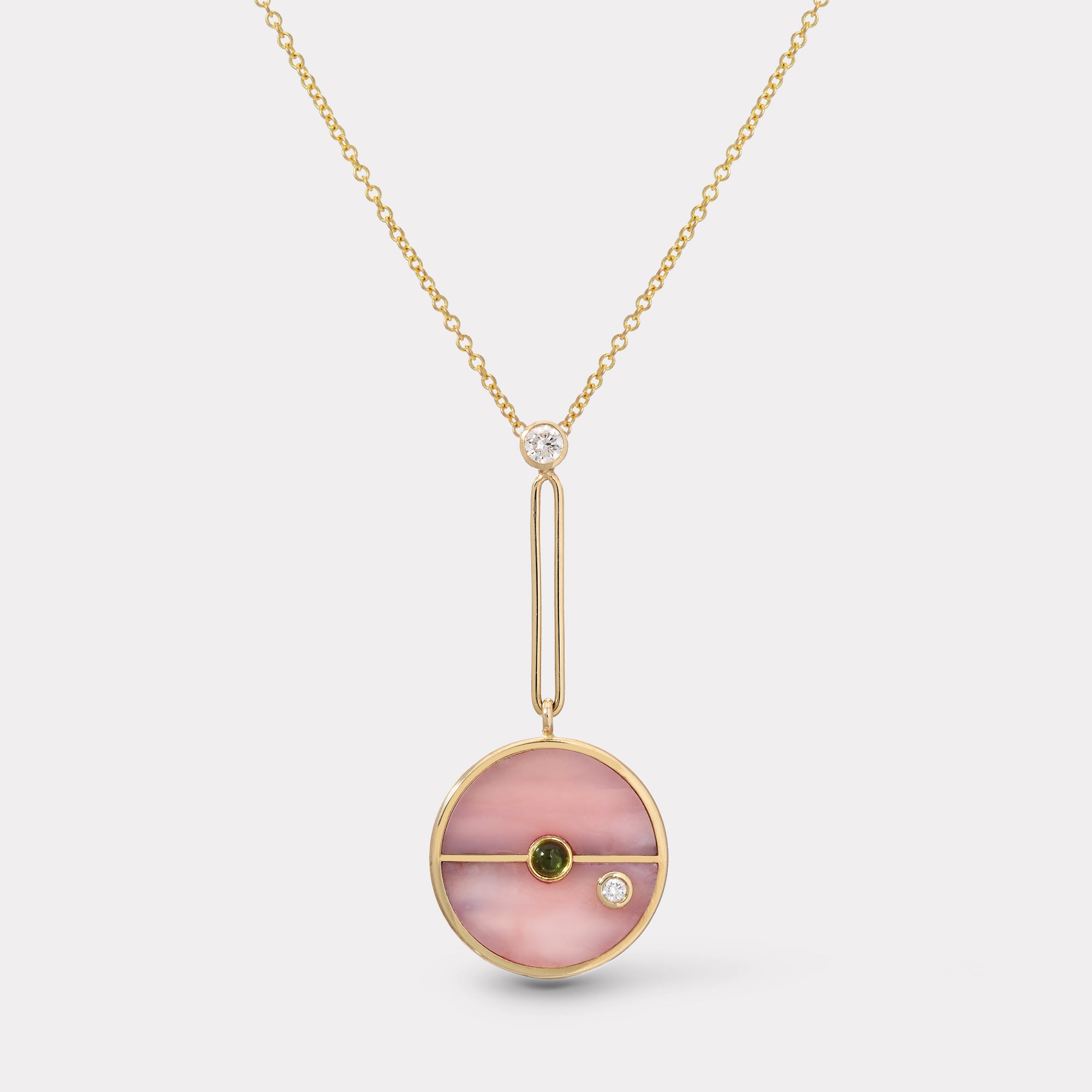 retrouvai Signature Compass Pendant with Pink Opal and Green Tourmaline