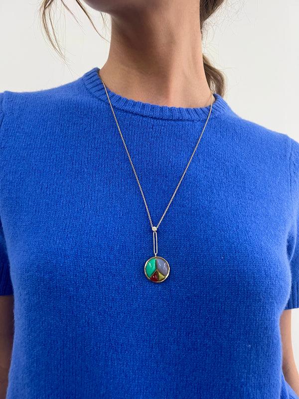 Retrouvai Signature Peace Sign Pendant With Chrysoprase Chalcedony Green Opal And Carnelian
