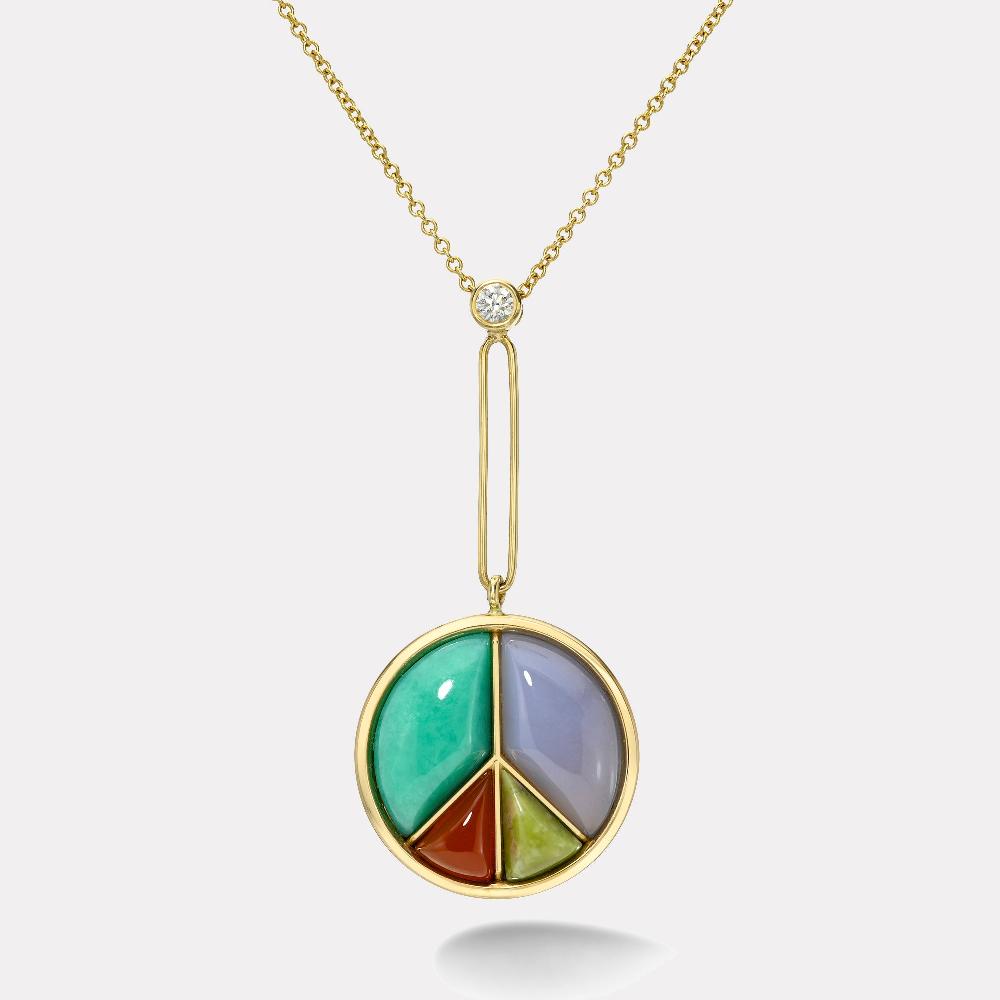 retrouvai Signature Peace Sign Pendant with Chrysoprase Chalcedony Green Opal and Carnelian