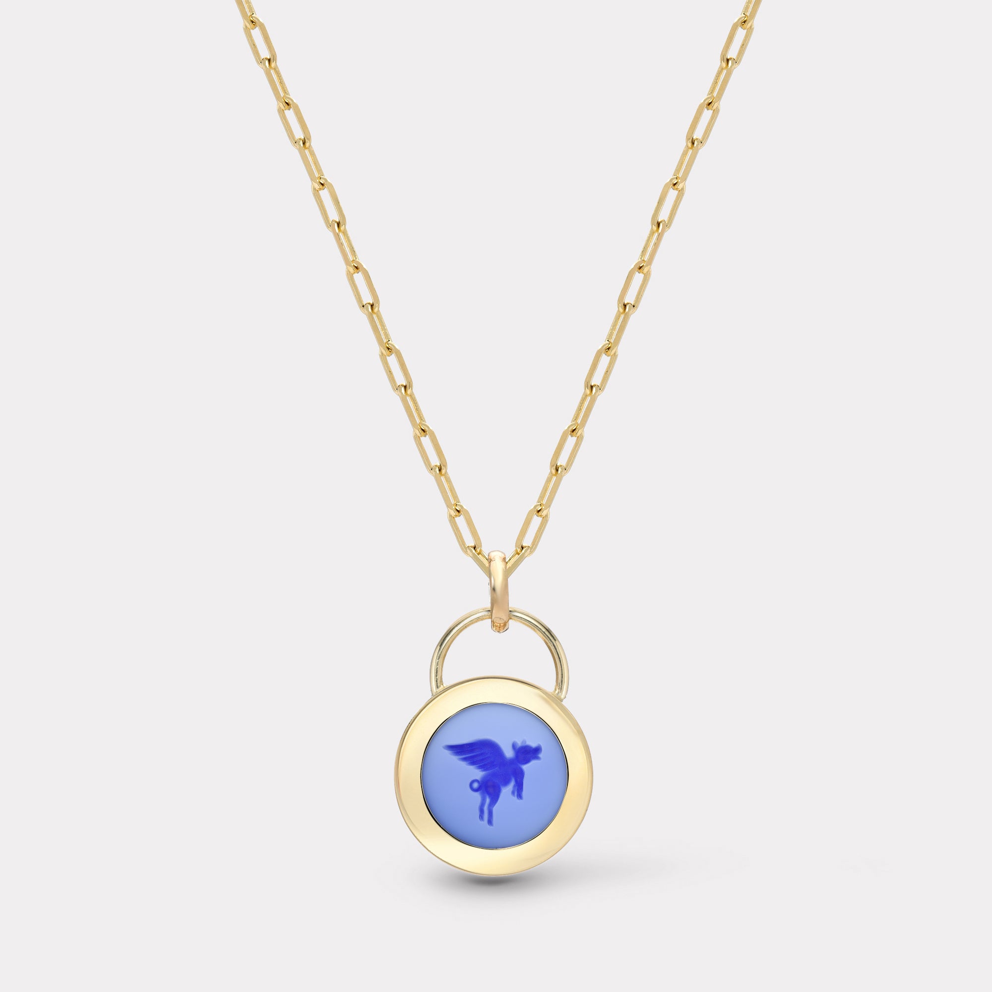 retrouvai Small Flying Pig Padlock Intaglio - Double Layer Blue Agate