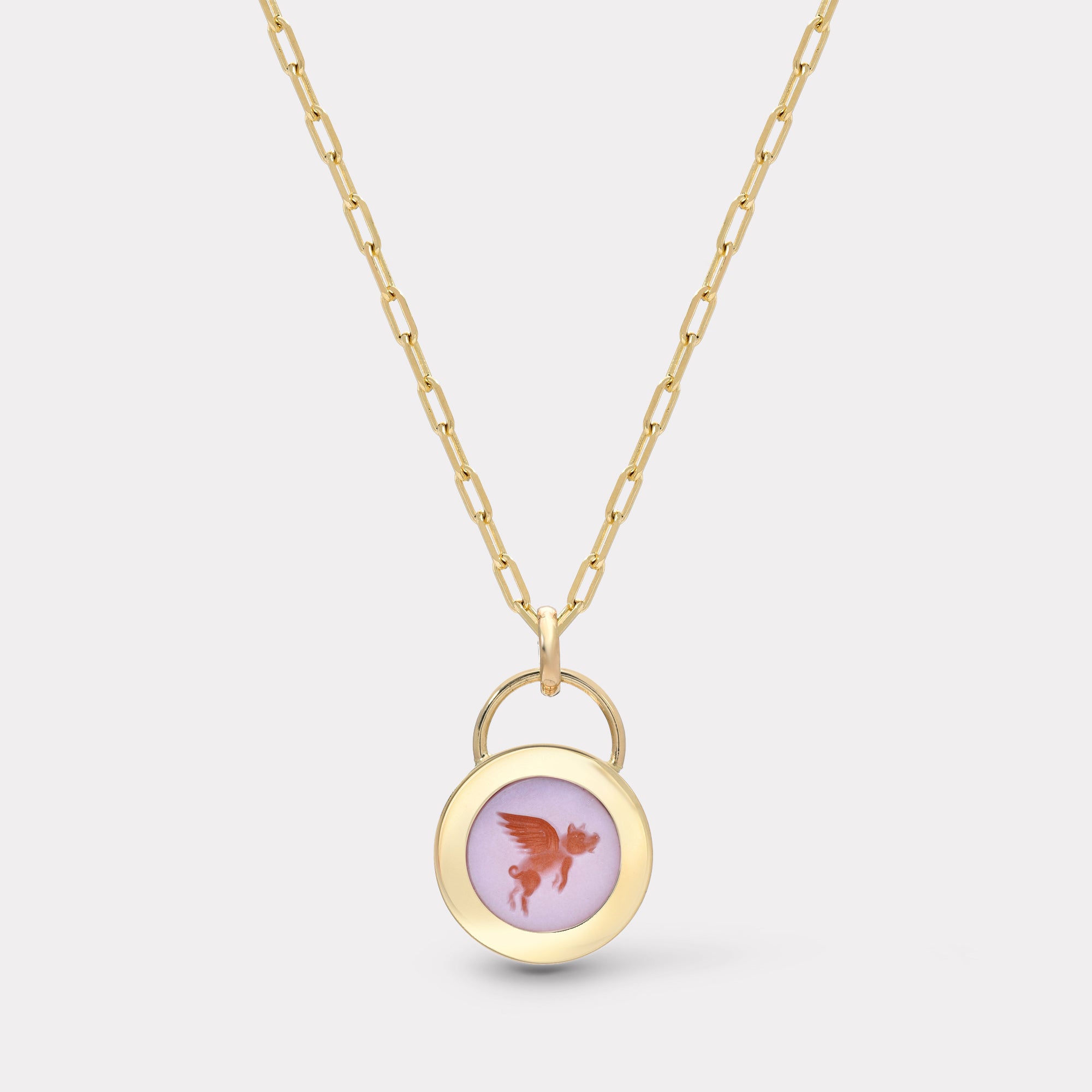 retrouvai Small Flying Pig Padlock Intaglio - Double Layer Carnelian/Agate