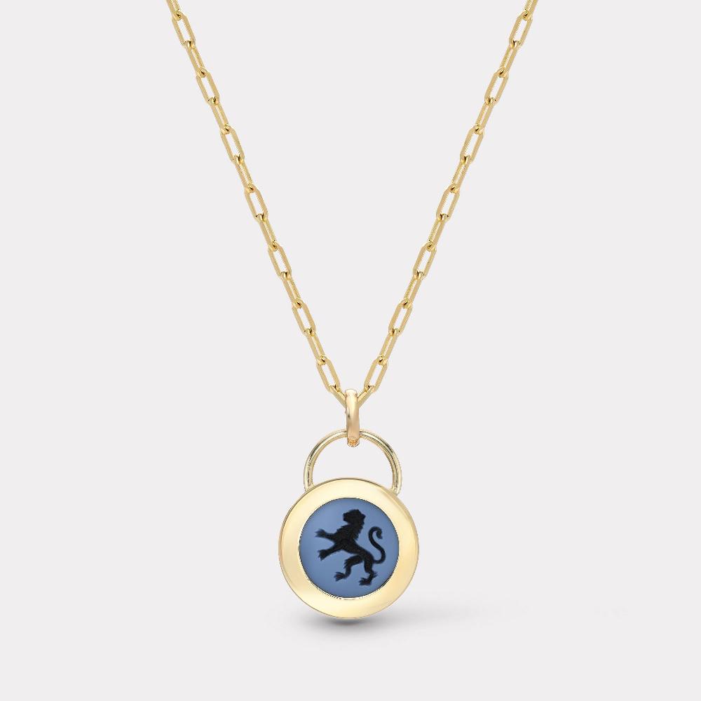 retrouvai Small Lion Padlock Intaglio - Double Layer Black Agate