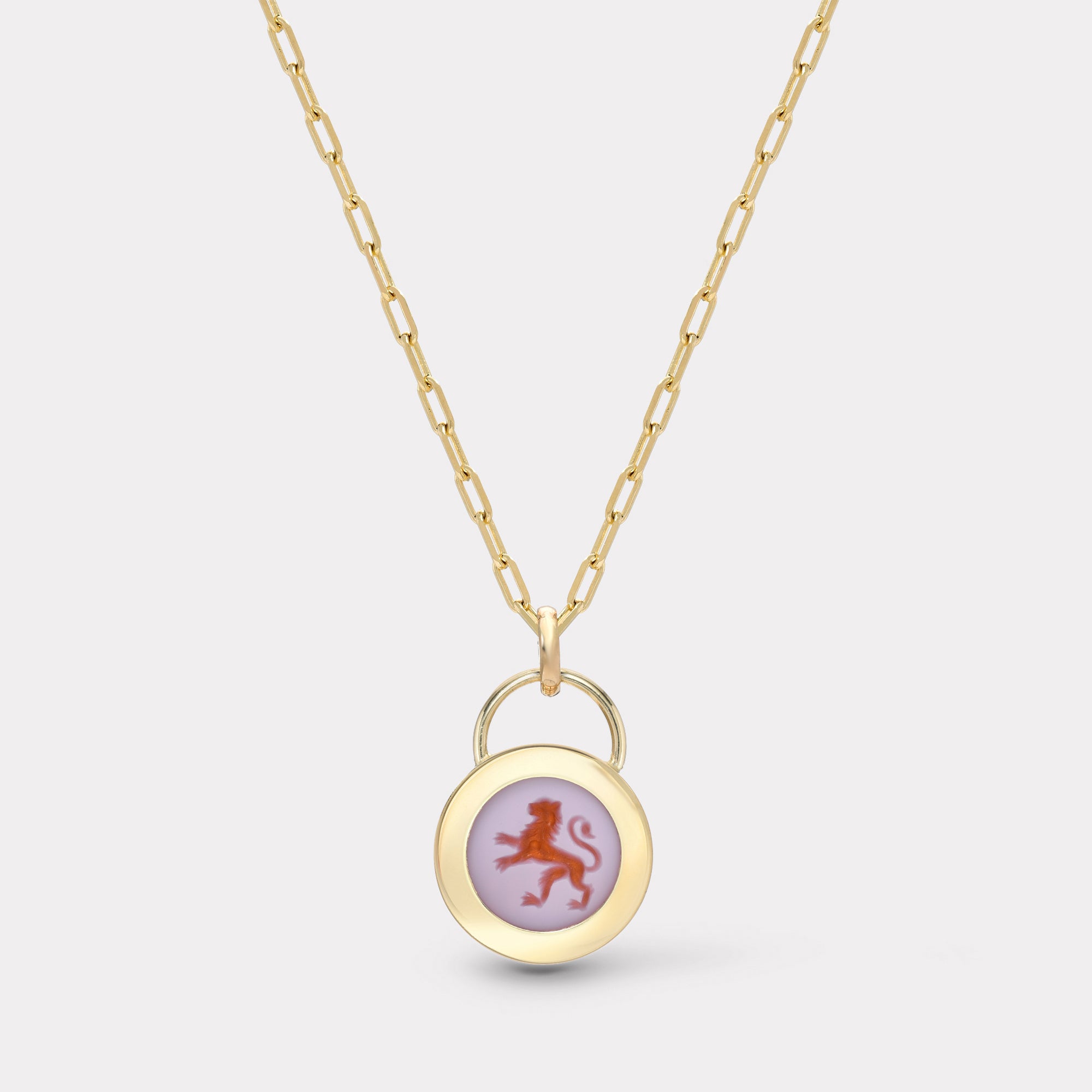retrouvai Small Lion Padlock Intaglio - Double Layer Carnelian & Agate