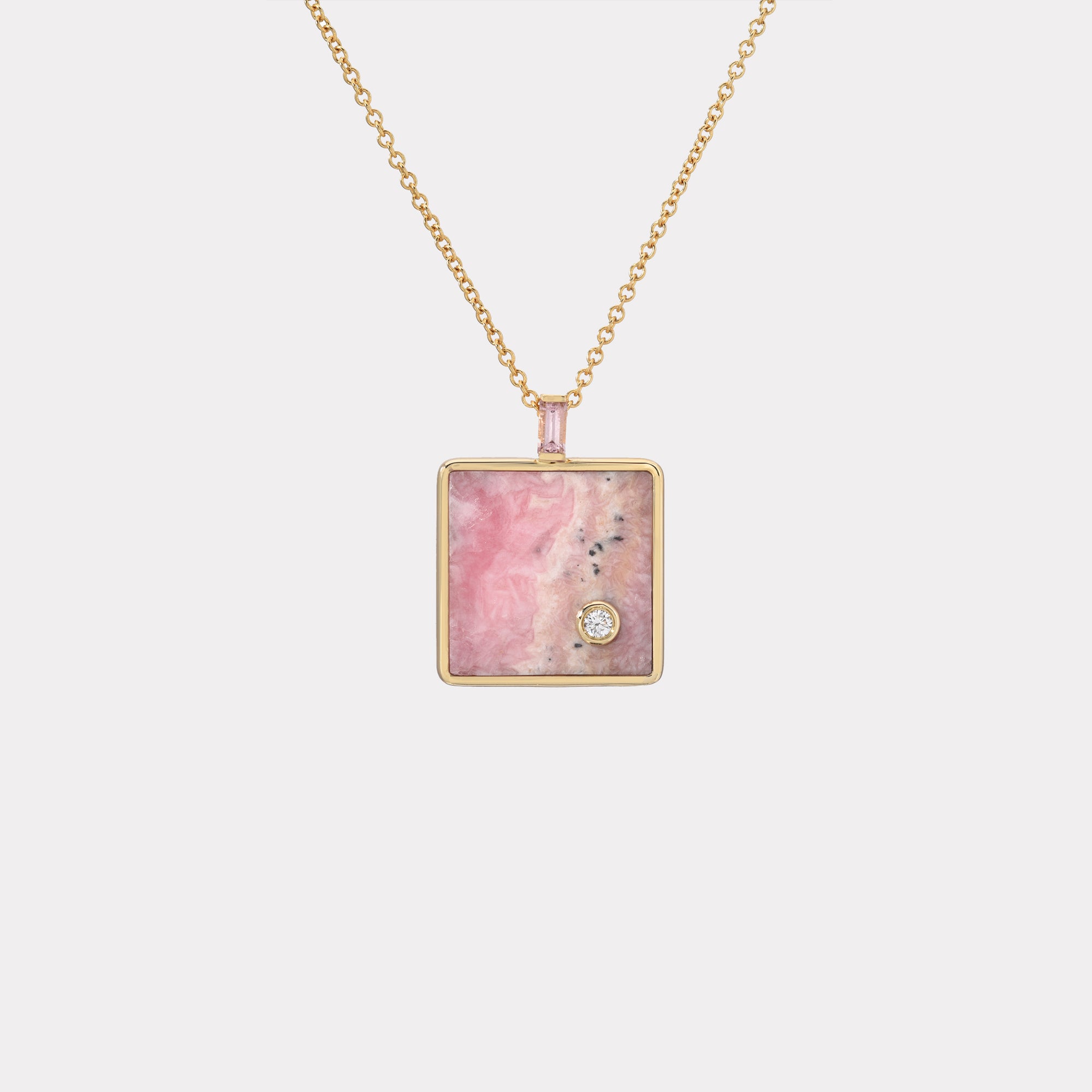 retrouvai Small Optimism Pendant with Rhodochrosite and Lotus Garnet