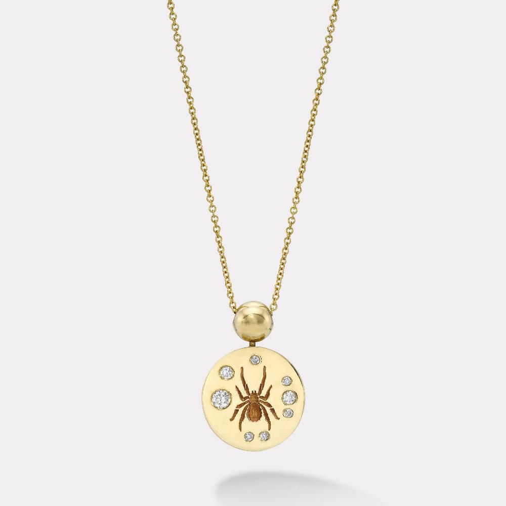 retrouvai Spider Fantasy Signet Pendant Necklace with Diamonds