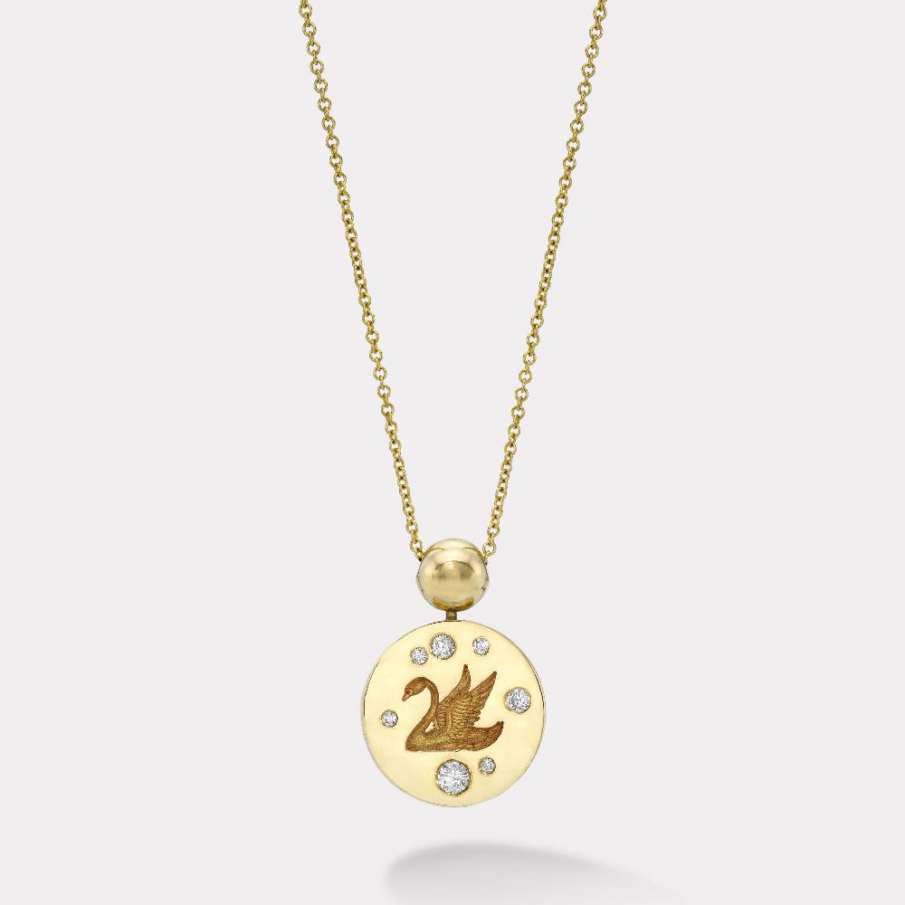 retrouvai Swan Fantasy Signet Pendant Necklace with Diamonds