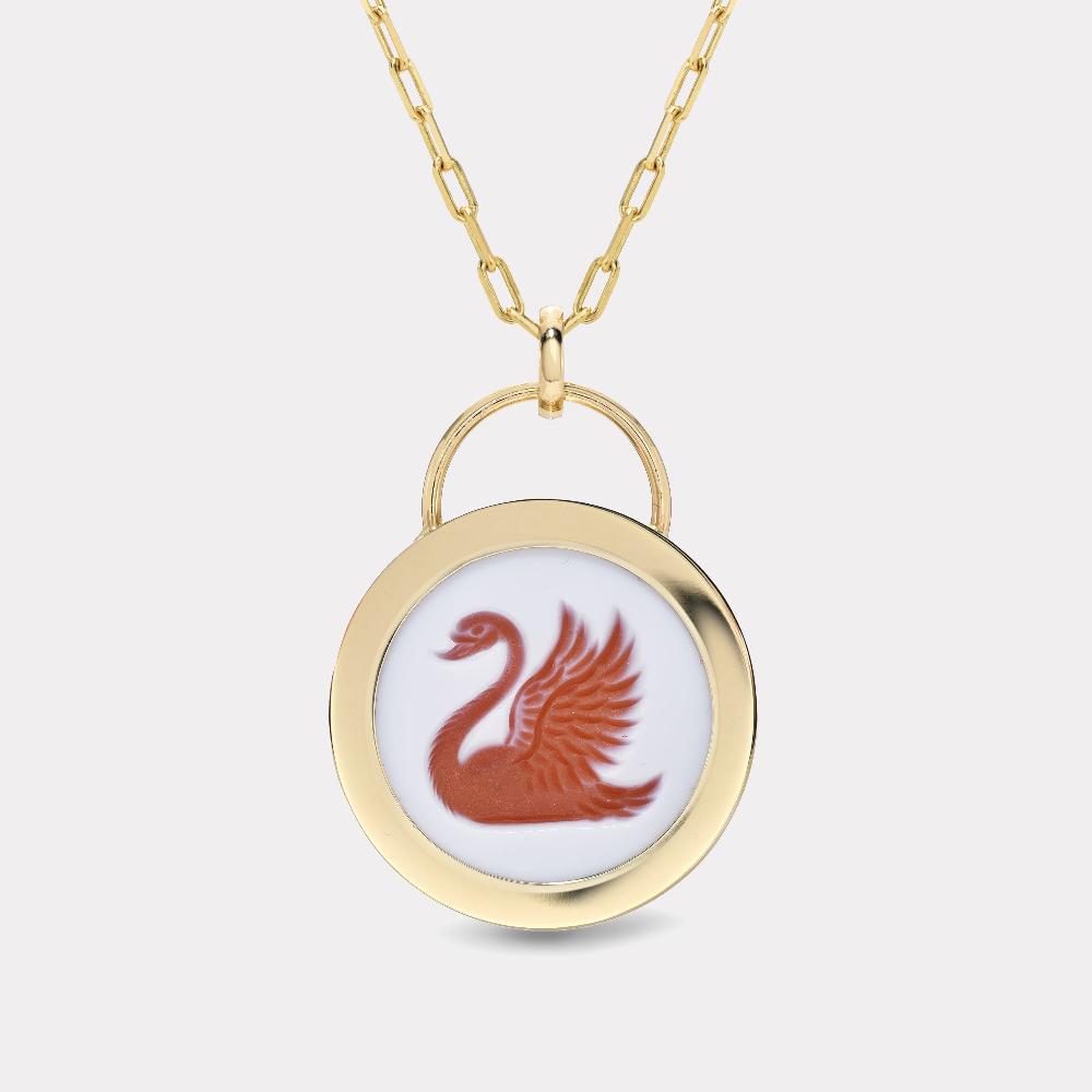 retrouvai Swan Signature Padlock Intaglio - Double Layer Carnelian/Agate