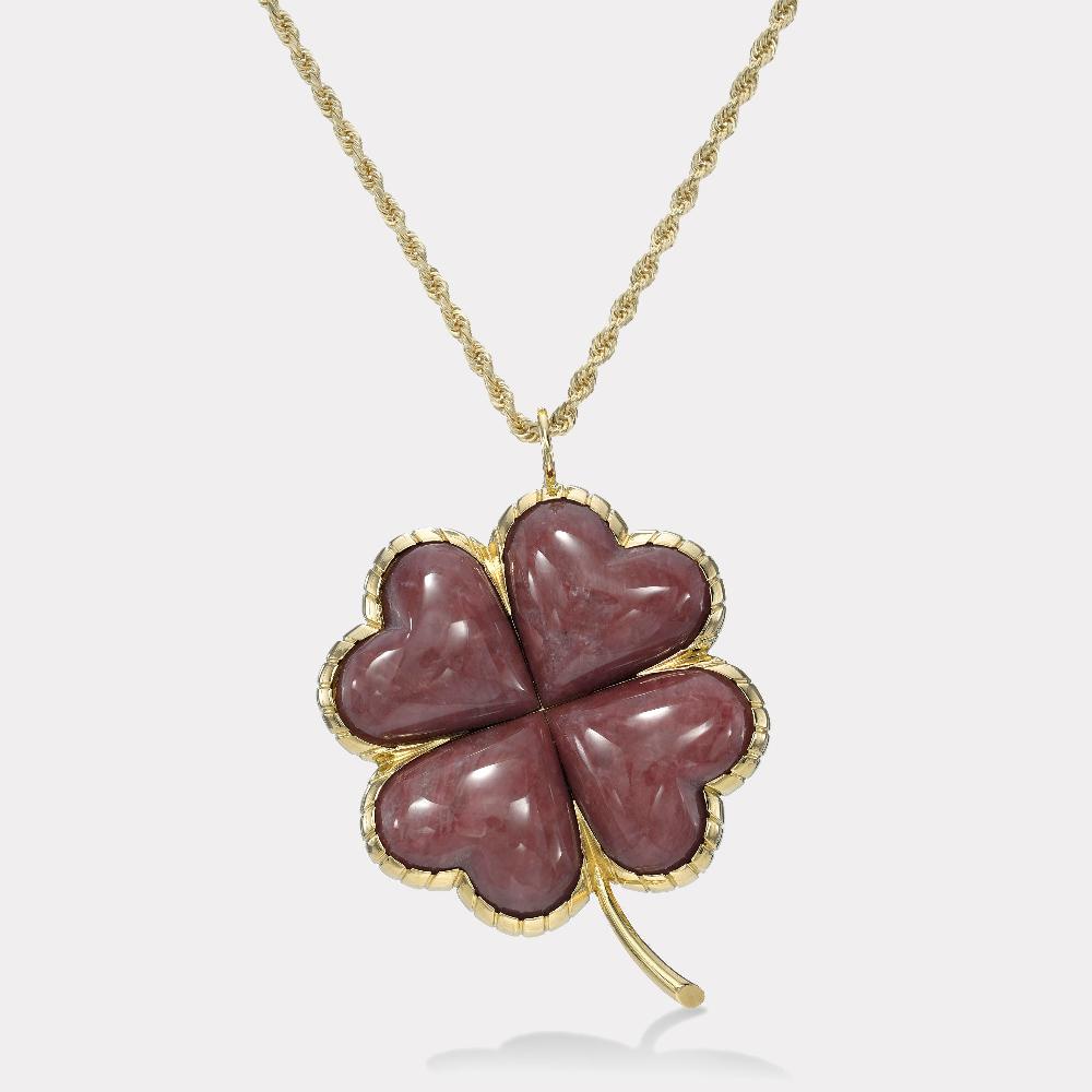 retrouvai Talisman Grandfather Clover Pendant - Guava Quartz