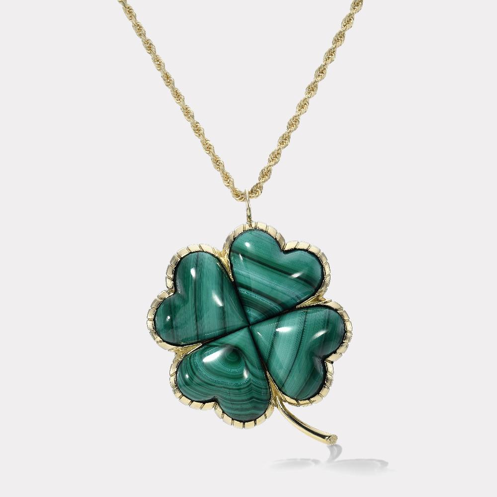 retrouvai Talisman Grandfather Clover Pendant - Malachite