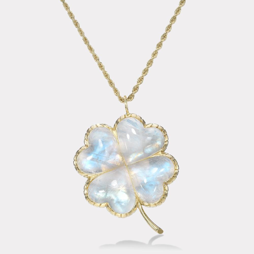 retrouvai Talisman Grandfather Clover Pendant - Moonstone