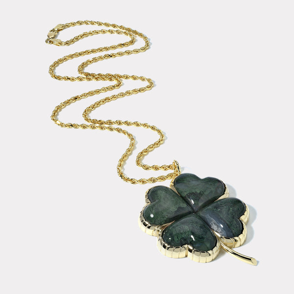 Retrouvai Talisman Grandfather Clover Pendant - Moss Agate
