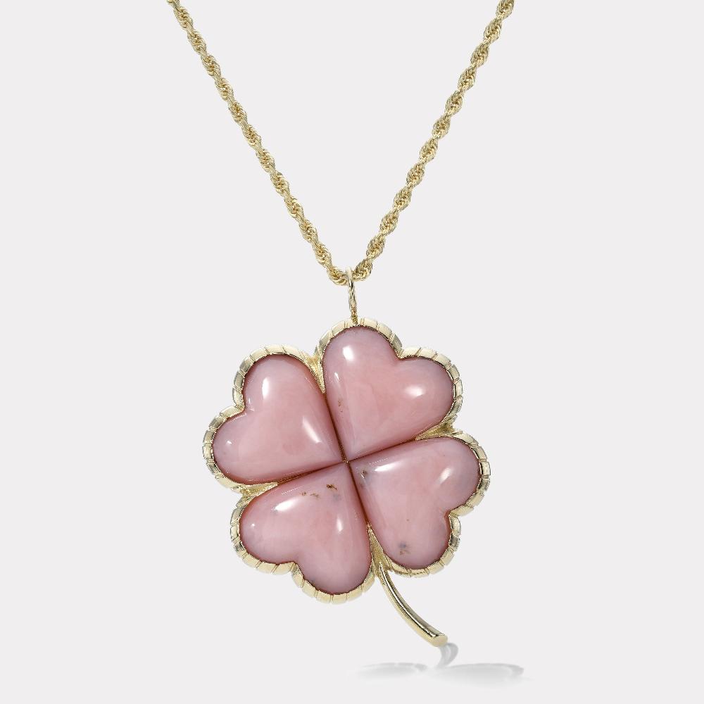 retrouvai Talisman Grandfather Clover Pendant - Pink Opal