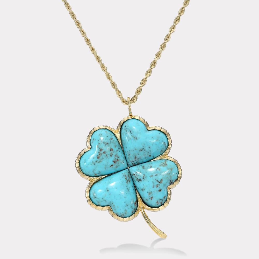 retrouvai Talisman Grandfather Clover Pendant - Turquoise