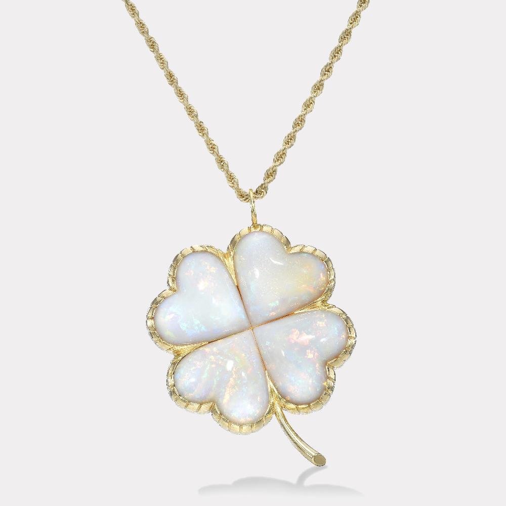 retrouvai Talisman Grandfather Clover Pendant - White Opal