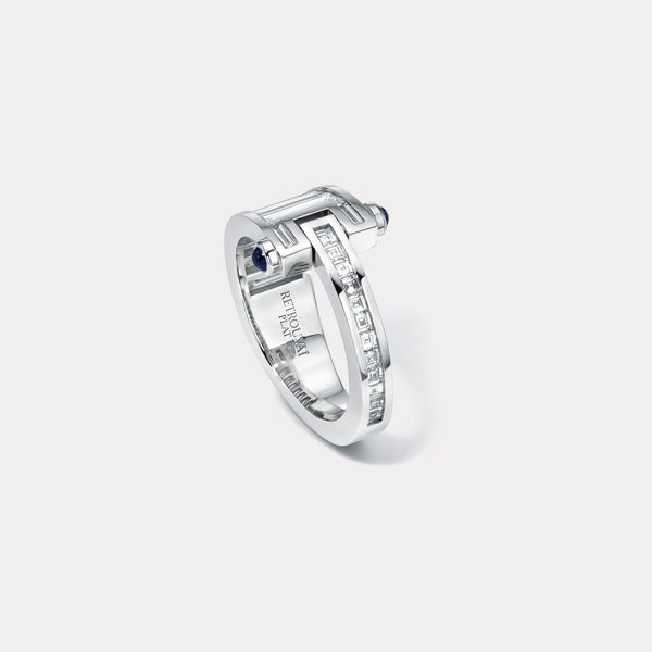 Retrouvai Tapered Baguettes And Carre Cut Diamonds Platinum Magna Ring