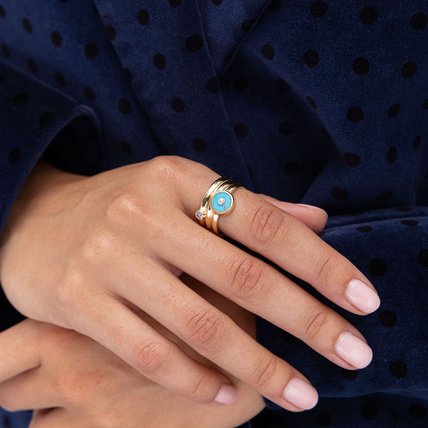 Retrouvai Triple Coil Mini Compass Ring With Turquoise