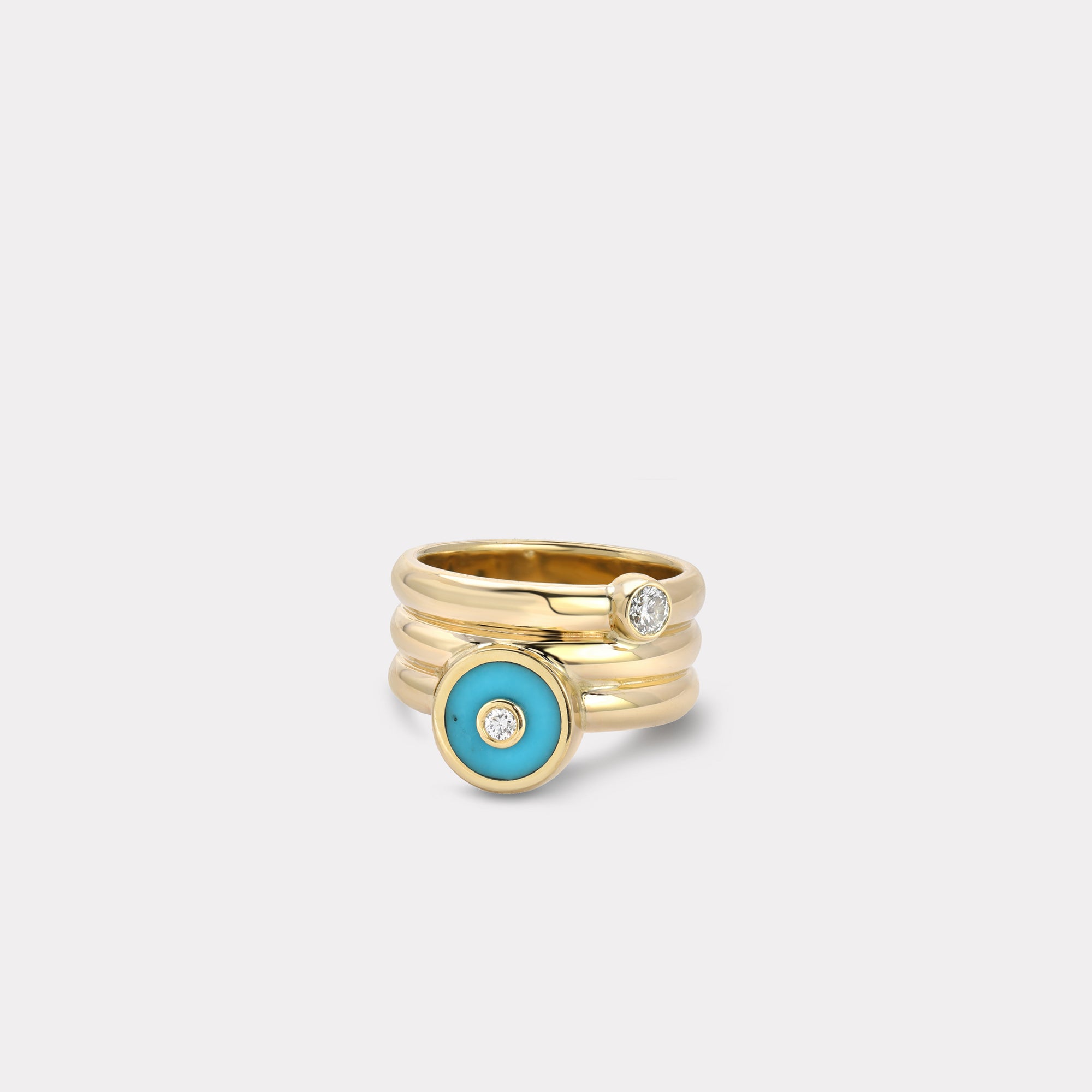 retrouvai Triple Coil Mini Compass Ring with Turquoise