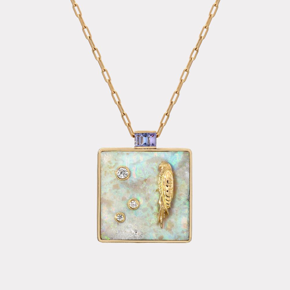 retrouvai Truth Pendant with Australian Opal and Tanzanite