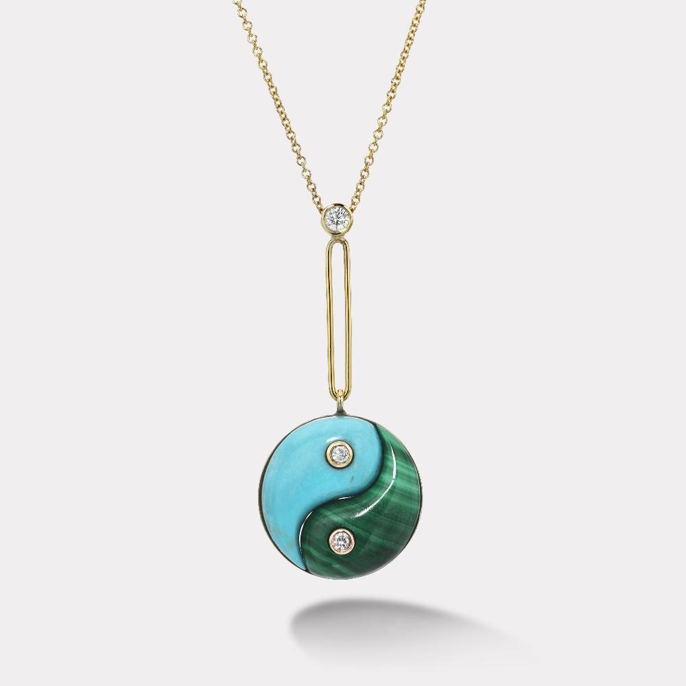 retrouvai Turquoise and Malachite Double Stone Yin Yang Pendant