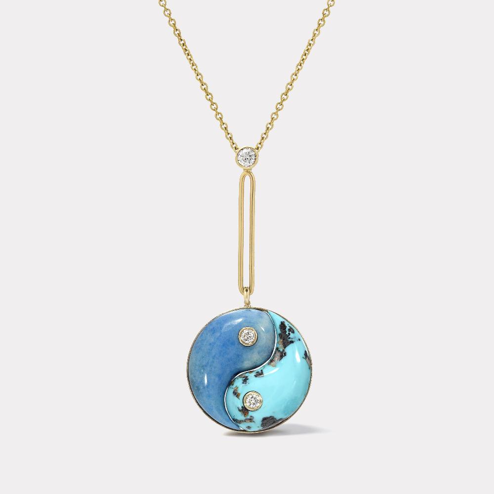 retrouvai Turquoise and Trolleite Double Stone Yin Yang Pendant