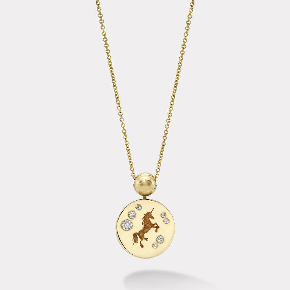 retrouvai Unicorn Fantasy Signet Pendant Necklace with Diamonds