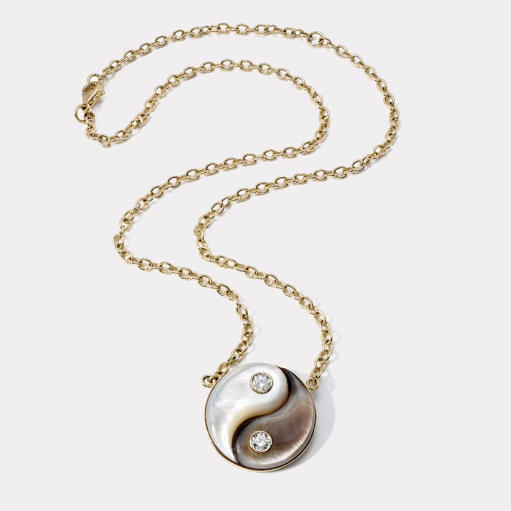 retrouvai White and Dark Mother of Pearl Medium Yin Yang Pendant