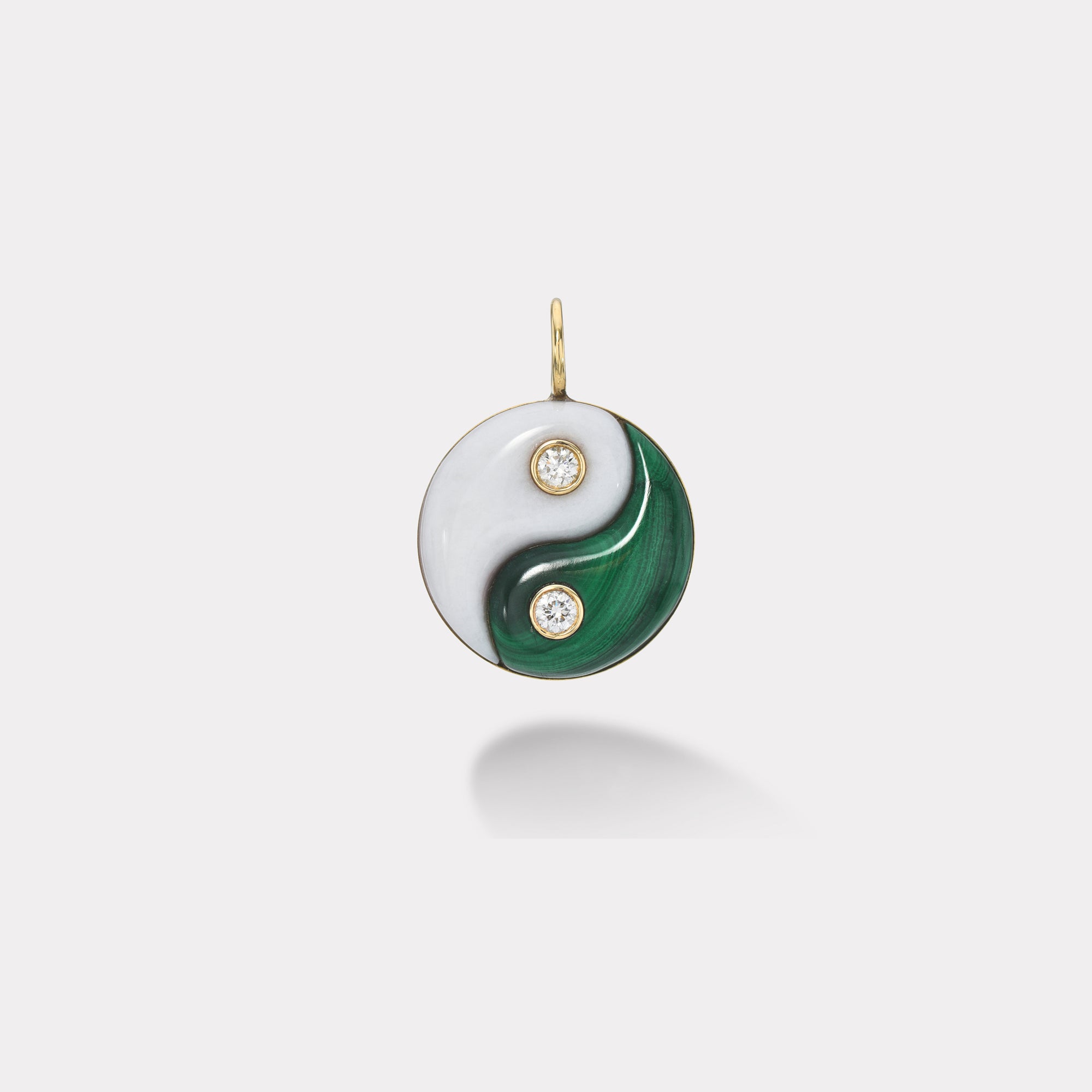 retrouvai White Chalcedony and Malachite Double Stone Yin Yang Charm