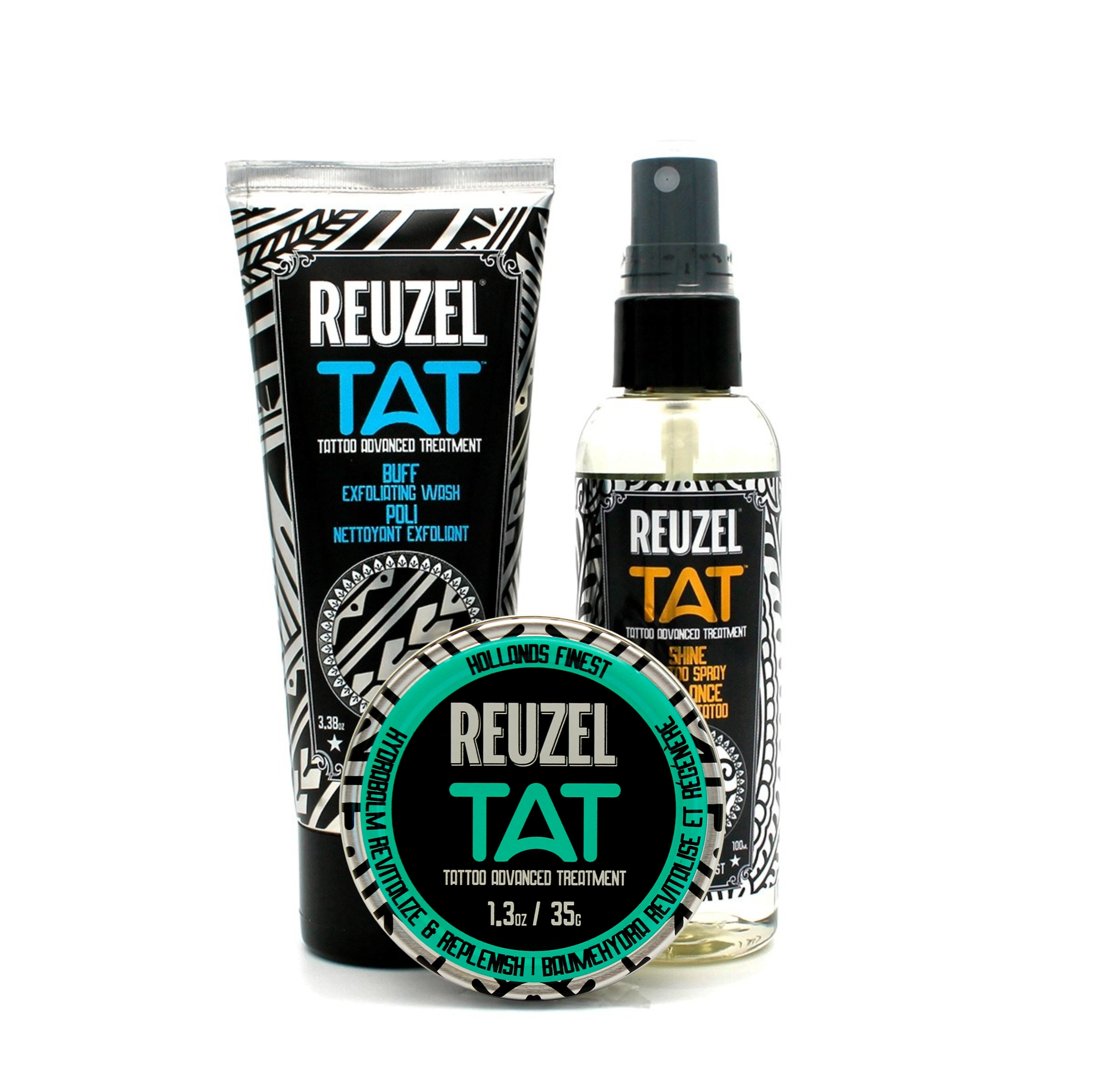 reuzel TAT Trio - Hydrabalm BUFF Exfoliating Wash SHINE Tattoo Spray