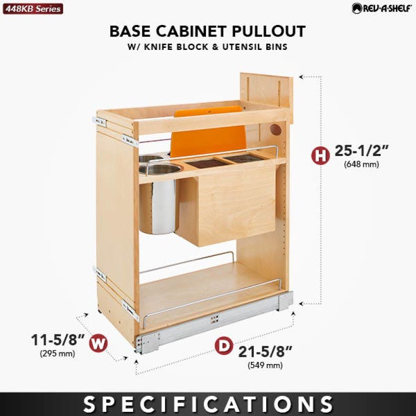 Rev A Shelf Base Cabinet Pullout W/Knife Block & Utensil Bins