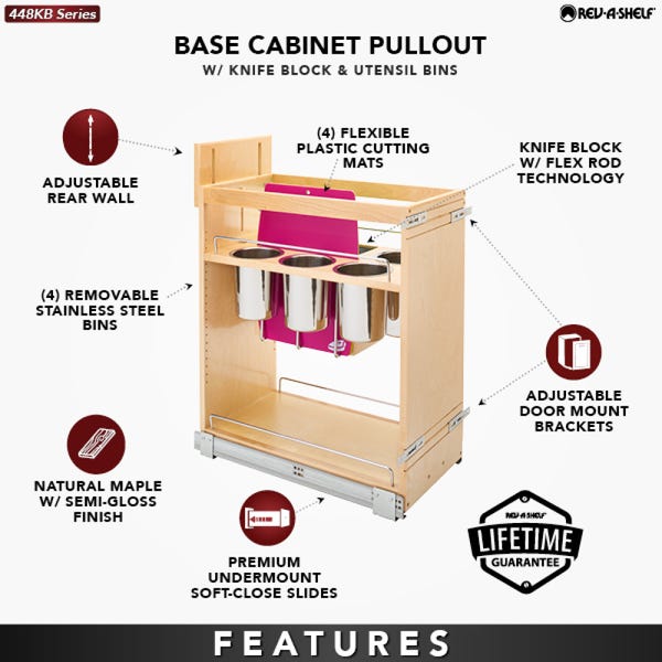 Rev A Shelf Base Cabinet Pullout W/Knife Block & Utensil Bins