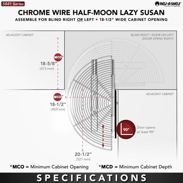 Rev A Shelf Chrome Wire Half Moon Organizer For Blind Corner Cabinets