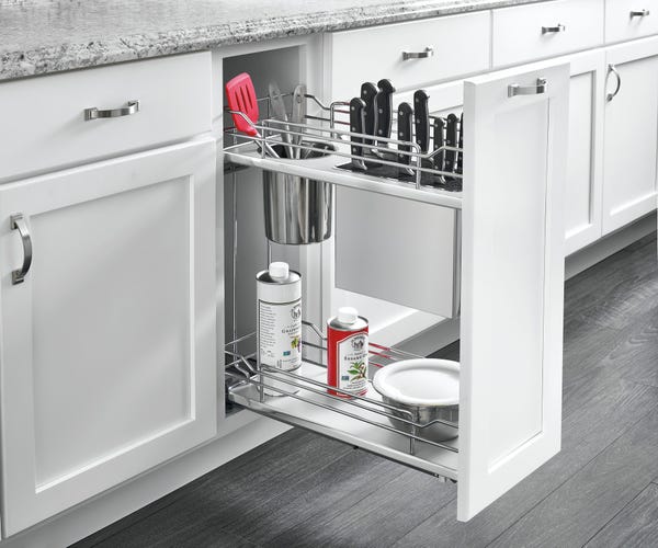 Rev A Shelf Contemporary Base Cabinet Pullout W/ Knife Block And Utensil Bin