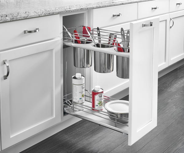 Rev A Shelf Contemporary Base Cabinet Pullout W/Utensil Bins