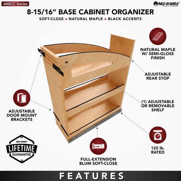 Rev A Shelf Craftsman Collection Solid Wood Base Cabinet Pullout Organizer W/ Black Accents And BLUM Soft-Close Slides