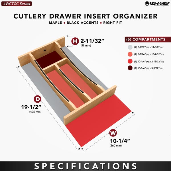 Rev A Shelf Craftsman Collection Solid Wood Cutlery Drawer Insert W/ Black Accents