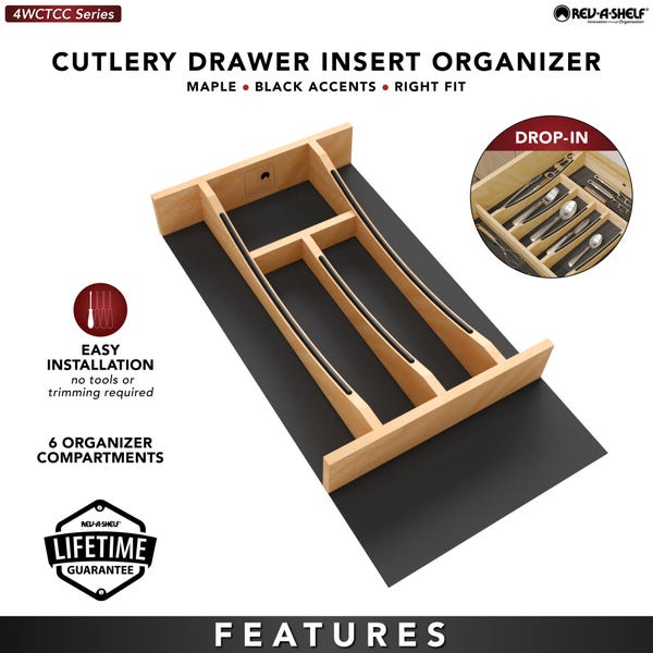 Rev A Shelf Craftsman Collection Solid Wood Cutlery Drawer Insert W/ Black Accents