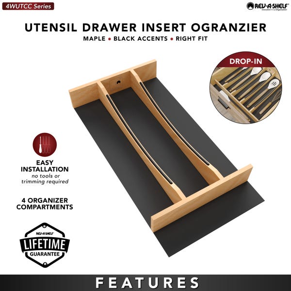 Rev A Shelf Craftsman Collection Solid Wood Utensil Drawer Insert W/ Black Accents