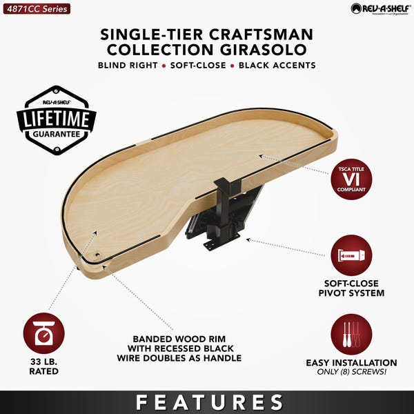 Rev A Shelf Craftsman Collection Wood Girasolo W/ Soft-Close And Black Accents For Blind Corner Cabinets