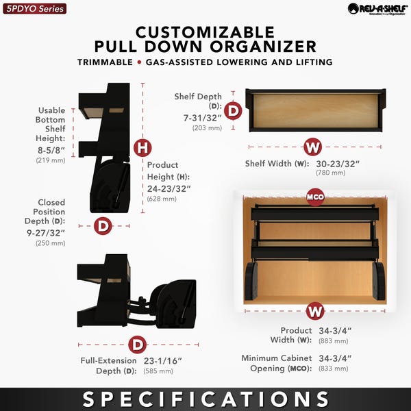 Rev A Shelf Customizable Pull-Down Shelving System For Wall Cabinets