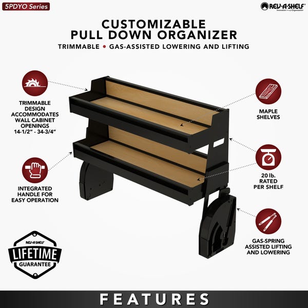 Rev A Shelf Customizable Pull-Down Shelving System For Wall Cabinets