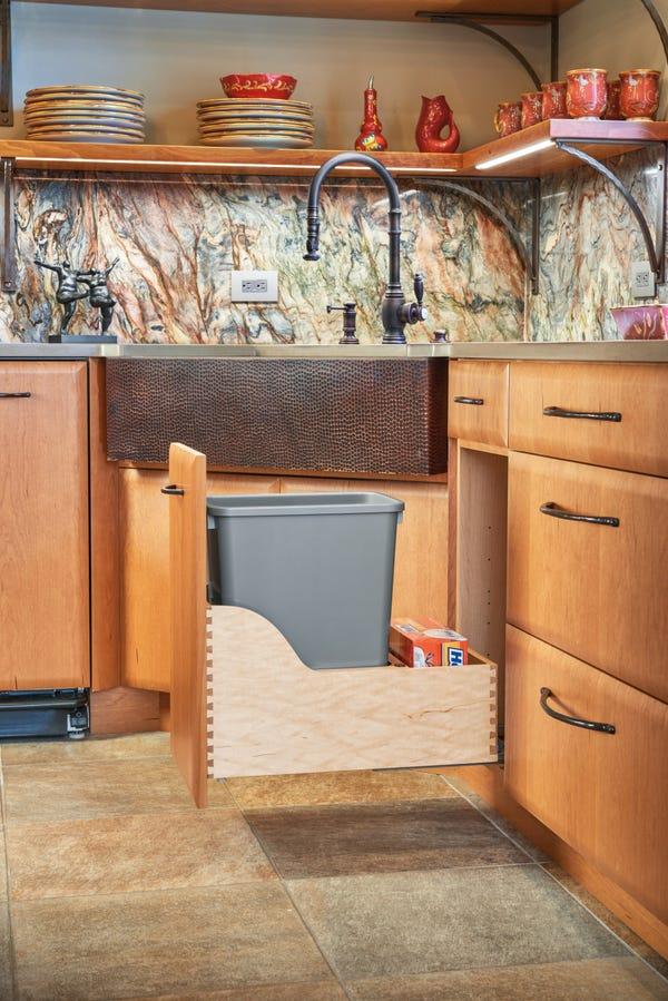 Rev A Shelf Maple Bottom Mount Waste Container W/SERVO-DRIVE