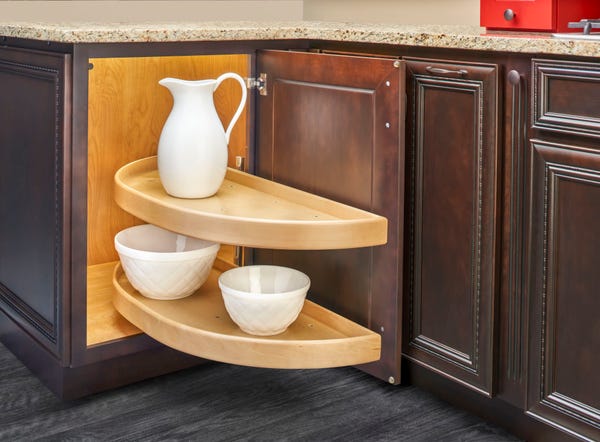 Rev A Shelf Natural Wood Half Moon Organizer For Blind Corner Cabinets
