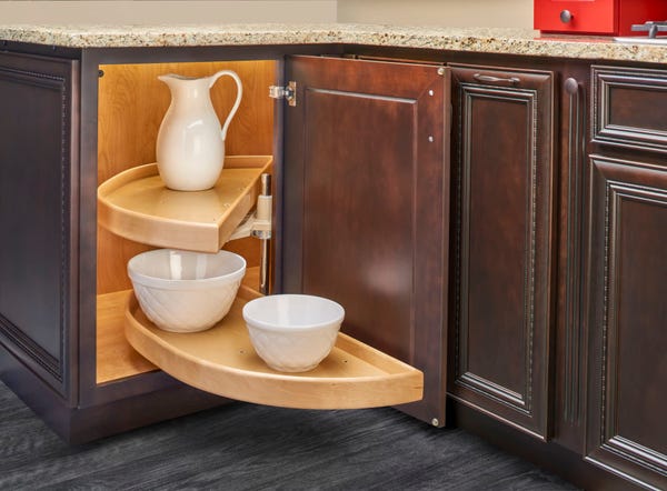 Rev A Shelf Natural Wood Half Moon Organizer For Blind Corner Cabinets