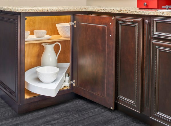Rev A Shelf Polymer Half Moon Organizer With Pivot And Slide For Blind Corner Cabinets