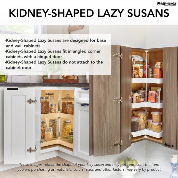Rev A Shelf RAS Polymer Kidney-Shaped Lazy Susan W/ Hub For Wall Cabinets