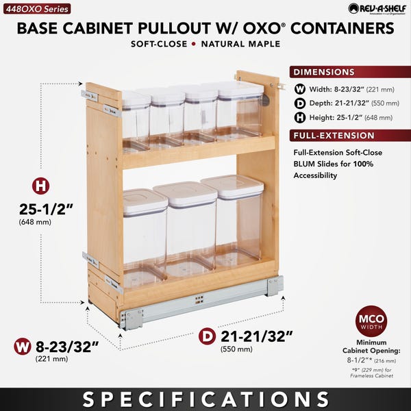 Rev A Shelf Base Cabinet Pullout W/OXO Containers