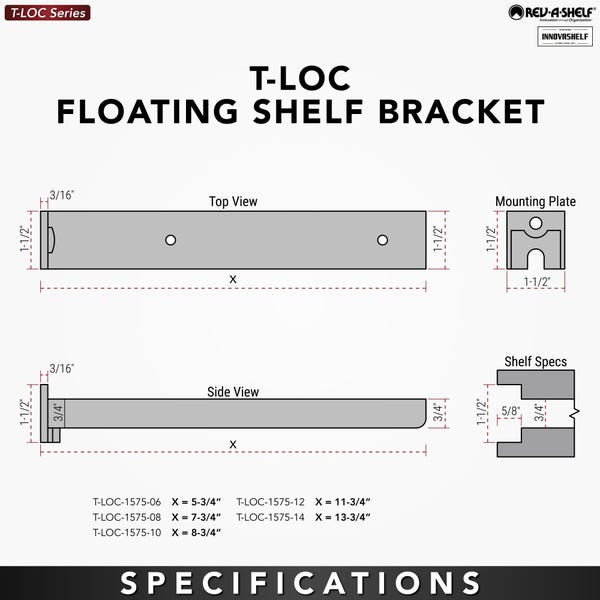 Rev A Shelf T-LOC Floating Shelf Brackets